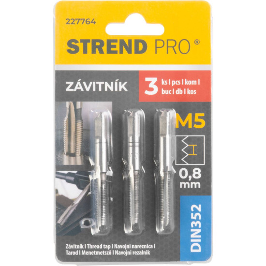 Метчик Strend Pro, M5, 0,8 мм, DIN352, уп. 3 шт
