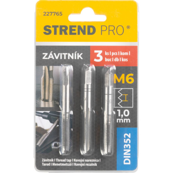 Метчик Strend Pro, M6, 1 мм, DIN352, уп. 3 шт