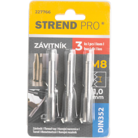 Метчик Strend Pro, M8, 1 мм, DIN352, уп. 3 шт
