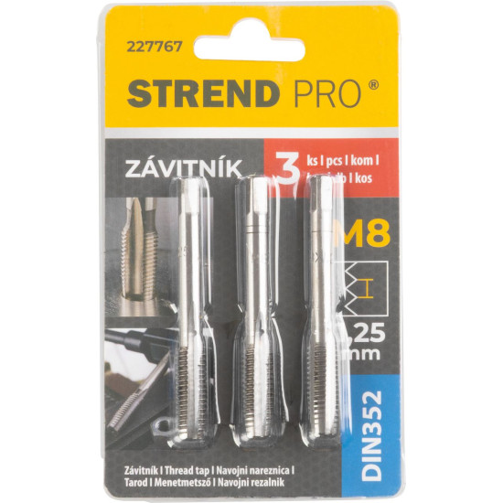 Метчик Strend Pro, M8, 1,25 мм, DIN352, Уп 3 шт