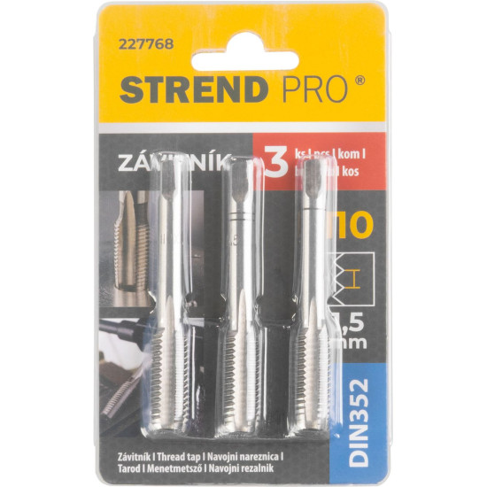 Метчик Strend Pro, M10, 1,5 мм, DIN352, уп. 3 шт