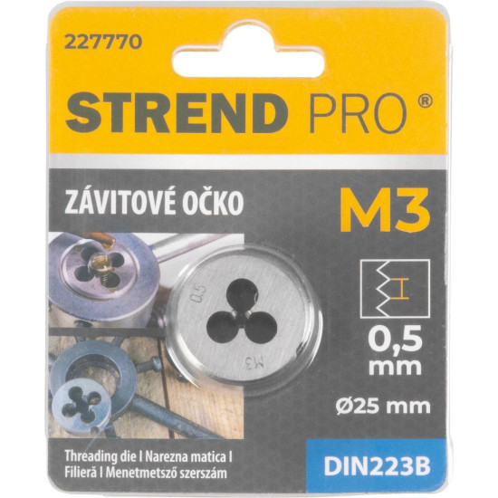 Strend Pro die, threaded, M3x0.5 mm, metric thread diameter 25 mm, DIN223B