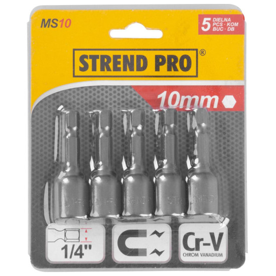 Head with magnet Strend Pro MS84, 10 mm, 1/4", magnetic bit holder, pack of 5