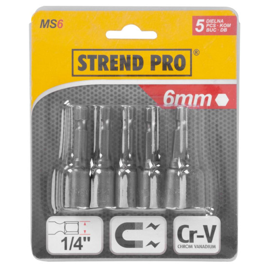 Head with magnet Strend Pro MS84, 6 mm, 1/4", magnetic bit holder, pack of 5