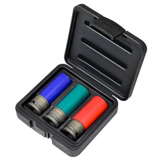 Wheel Nut Impact Deep Socket Set, 3pcs Whirlpower, 1/2", sizes: 17-19-21mm Wheel Nut Impact Deep Socket Set, 3pcs Whirlpower, 1/2", sizes: 17-19-21mm