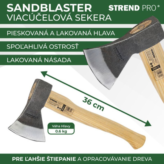 Felling axe 0600g Sandblaster, with wooden handle 360mm Felling axe 0600g Sandblaster, with wooden handle 360mm