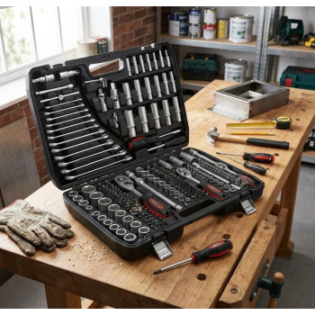 Tools set Strend Pro CUBE 221, 215 pcs 1/2"+1/4"+3/8"