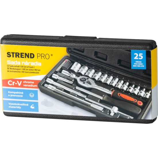 Strend Pro tool set, 25 pieces, sockets, 1/4" ratchet, in case