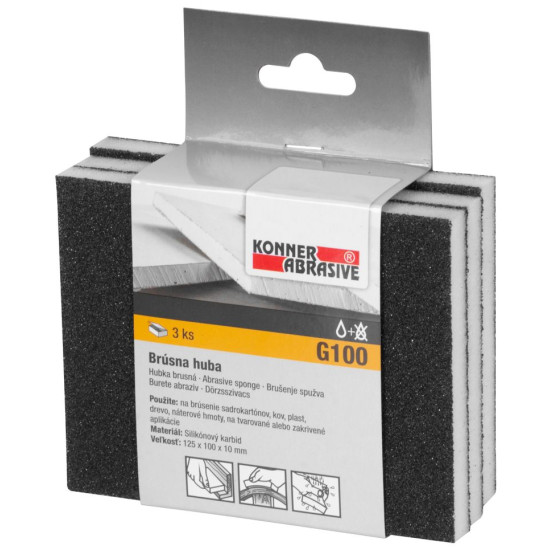 Губка шлифовальная KONNER G100, 125х100х10 мм, бал. 3 кс Губка шлифовальная KONNER G100, 125х100х10 мм, бал. 3 кс