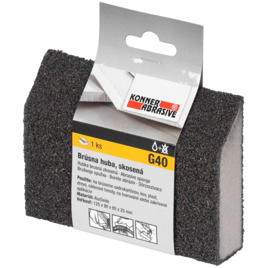Sponge KONNER G40, 125x90x65x25 mm, sanding sponge, beveled Sponge KONNER G40, 125x90x65x25 mm, sanding sponge, beveled