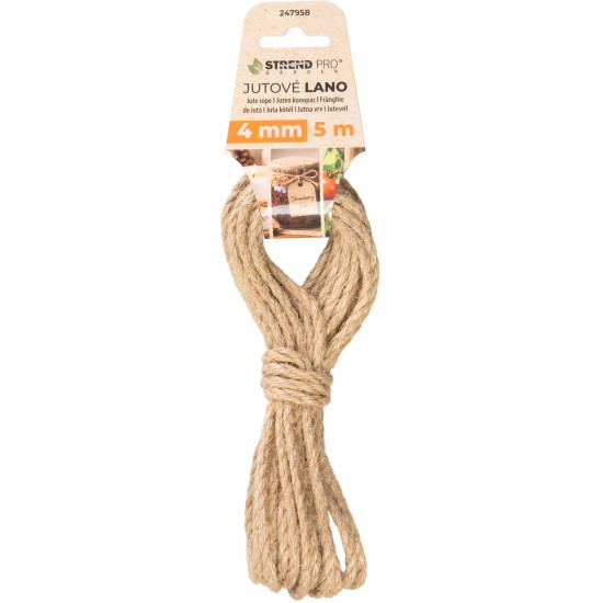 Веревка Strend Pro Garden, джут, натуральный, 4 мм, скрученный, L-5 м