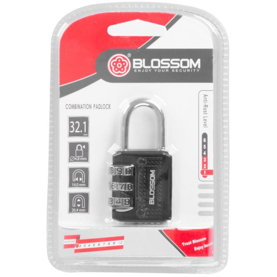 Padlock 30 mm Blossom, galvanized, 3 number codes Padlock 30 mm Blossom, galvanized, 3 number codes