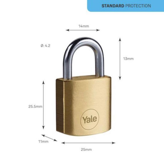 Yale'i lukk Y110B/25/113/1, standardne turvalisus, rippuv, 25 mm, 3 võtit Yale'i lukk Y110B/25/113/1, standardne turvalisus, rippuv, 25 mm, 3 võtit