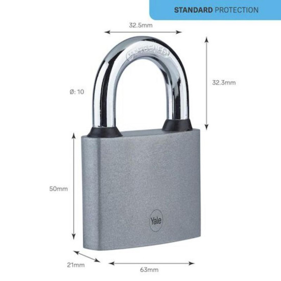 Yale Y111S/60/132/1 padlock, iron, silver, 63 mm, 3 keys