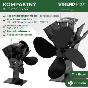 Вентилятор Strend Pro, камин, стоячий, с подогревом, 4-лопастной, черный