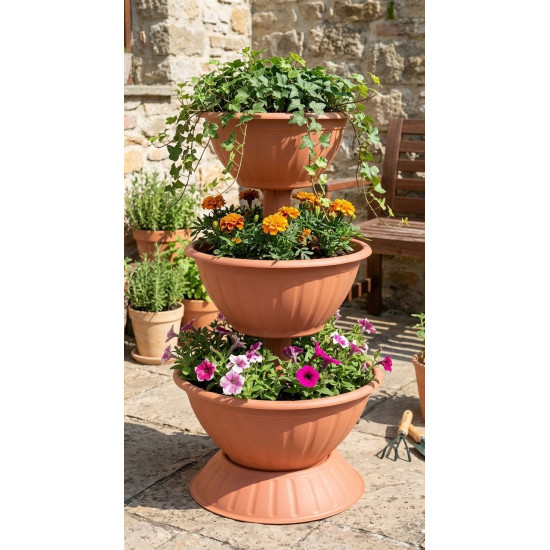 Strend Pro PYRAMID planter, three-level, 82 cm, terracotta