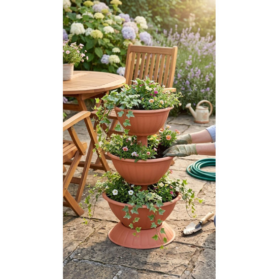 Strend Pro PYRAMID planter, three-level, 86 cm, terracotta