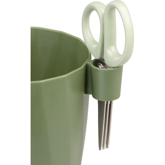 Strend Pro flower pot, with scissors, colour green, 15.5x12.5x16 cm