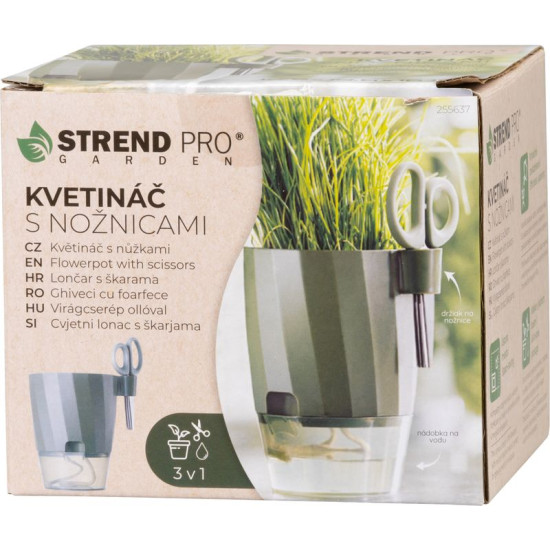 Strend Pro flower pot, with scissors, colour green, 15.5x12.5x16 cm