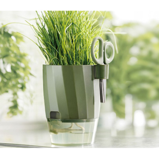 Strend Pro flower pot, with scissors, colour green, 15.5x12.5x16 cm