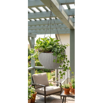 Flower pot GDA Modern 835, hanging, chain, 26x16cm, dark gray Flower pot GDA Modern 835, hanging, chain, 26x16cm, dark gray