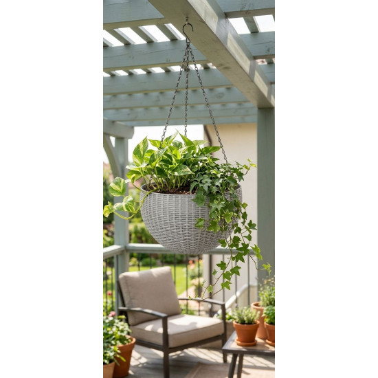 Flower pot GDA Modern 835, hanging, chain, 26x16cm, dark gray Flower pot GDA Modern 835, hanging, chain, 26x16cm, dark gray