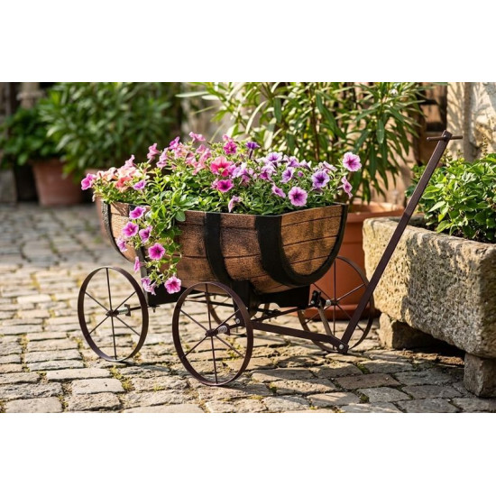 Flowerpot GDA Woodeff 817, whiskey barrel wagon, 41,5x29x19cm Flowerpot GDA Woodeff 817, whiskey barrel wagon, 41,5x29x19cm