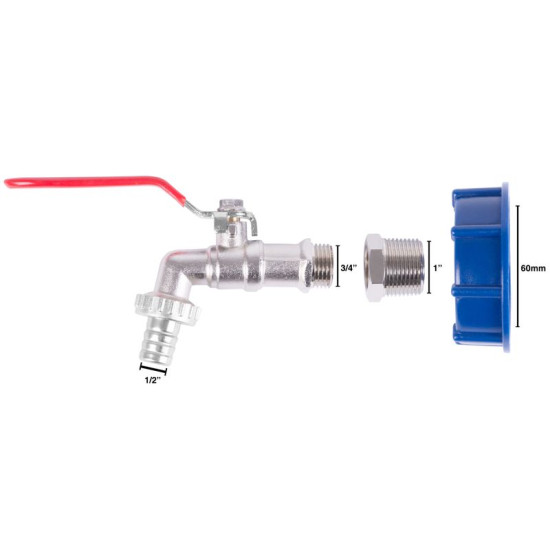 Strend Pro set, valve 1 / 2-3 / 4 "+ plastic and zinc reduction + drain, for IBC tank Strend Pro set, valve 1 / 2-3 / 4 "+ plastic and zinc reduction + drain, for IBC tank