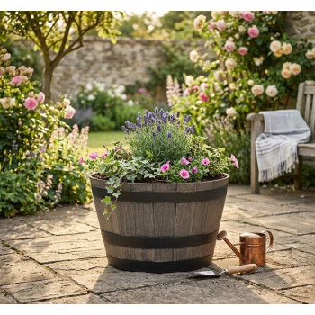 Flower pot Strend Pro, Woodeff, 52x30 cm, grey, wood effect, barrel