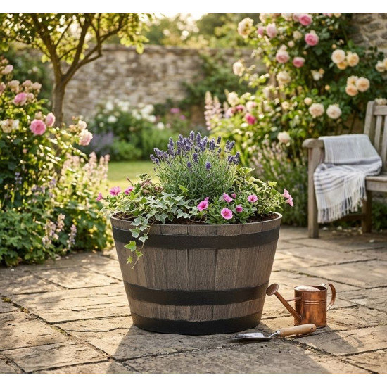 Flower pot Strend Pro, Woodeff, 52x30 cm, grey, wood effect, barrel Flower pot Strend Pro, Woodeff, 52x30 cm, grey, wood effect, barrel
