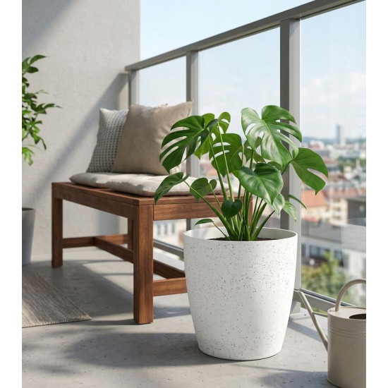 Strend Pro Stone flower pot, 35x35 cm, white, stone effect Strend Pro Stone flower pot, 35x35 cm, white, stone effect