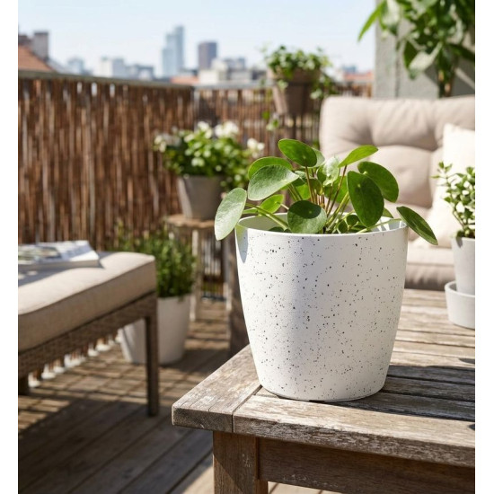 Strend Pro Stone flowerpot, 23x20.5 cm, white, stone effect Strend Pro Stone flowerpot, 23x20.5 cm, white, stone effect