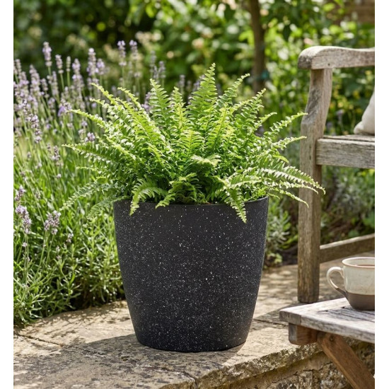Strend Pro Stone flower pot, 35x35 cm, black, stone effect Strend Pro Stone flower pot, 35x35 cm, black, stone effect