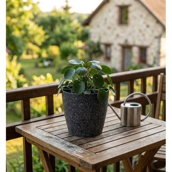 Strend Pro Stone flower pot, 23x20.5 cm, black, stone effect Strend Pro Stone flower pot, 23x20.5 cm, black, stone effect
