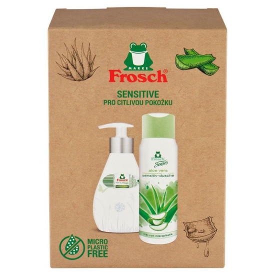 Frosch Sensitive kinkekomplekt, Aloe Vera, dušigeel ja vedelseep, 2x 300 ml Frosch Sensitive kinkekomplekt, Aloe Vera, dušigeel ja vedelseep, 2x 300 ml