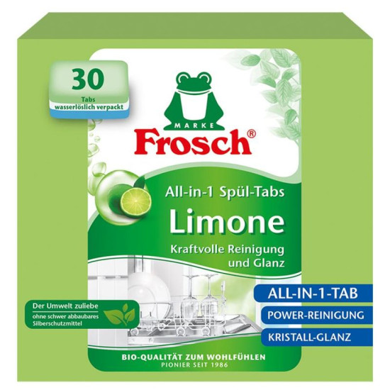 Frosch ECO tabletid, kõik-in-1, nõudepesumasin, sidrun, 30 tabletti, KÕIK 1-s Frosch ECO tabletid, kõik-in-1, nõudepesumasin, sidrun, 30 tabletti, KÕIK 1-s