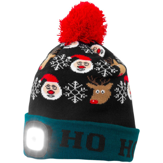 Шапка Beanie Strend Pro X-mas Ho-Ho, зелено-черная L, 4x SMD LED, зарядка через USB Шапка Beanie Strend Pro X-mas Ho-Ho, зелено-черная L, 4x SMD LED, зарядка через USB