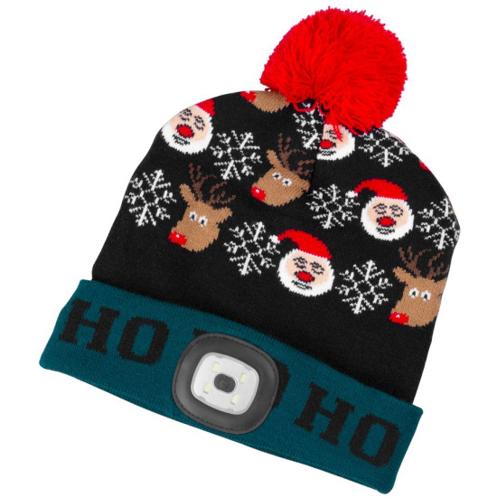 Шапка Beanie Strend Pro X-mas Ho-Ho, зелено-черная L, 4x SMD LED, зарядка через USB Шапка Beanie Strend Pro X-mas Ho-Ho, зелено-черная L, 4x SMD LED, зарядка через USB