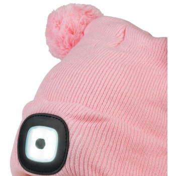 Strend Pro kid hat pink M, with pompoms, 4x SMD LED, USB charging