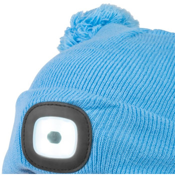 Strend Pro kid hat blue M, with pompoms, 4x SMD LED, USB charging