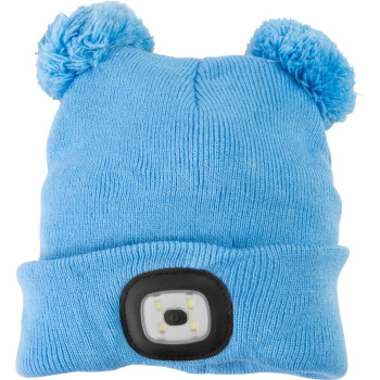 Strend Pro kid hat blue M, with pompoms, 4x SMD LED, USB charging
