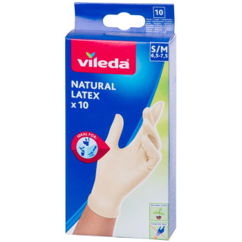 Gloves Vileda Natural Latex, S/M, 10 pcs