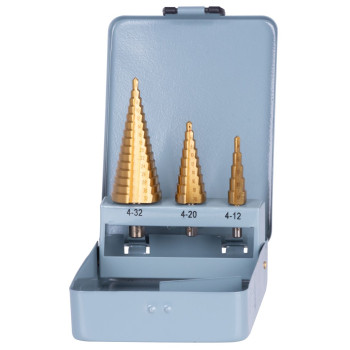 Drill set Strend Pro SS421, 4-12, 4-20, 4-32 mm, TiN, HSS 4241, stepped, straight, for metal
