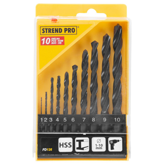 Strend Pro FD126 puurikomplekt, 10 tk, 1-10 mm, HSS, metallile