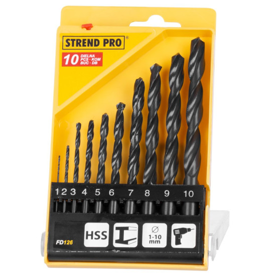 Strend Pro FD126 puurikomplekt, 10 tk, 1-10 mm, HSS, metallile