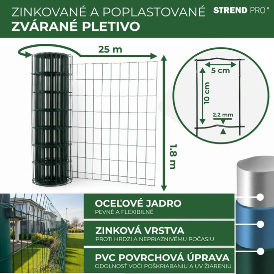Wire net PVC coated EUROPLAST / height : 1800 mm,1lem square (eye) : 100x50mm wire diameter : 2,20mm