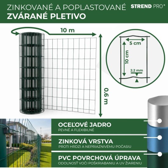 Mesh EUROPLAST 1, 600/100x50/2,20 mm, green, RAL 6005, Zn+PVC, enclosure, bal. 10 m