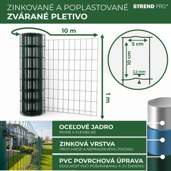 Mesh EUROPLAST 1, 1000/100x50/2,20 mm, green, RAL 6005, Zn+PVC, enclosure, bal. 10 m