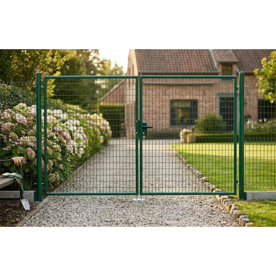 Ворота METALTEC DUO 3580/1950/100х50 мм, двустворчатые, садовые, зеленые, ZN+PVC, RAL6005 Ворота METALTEC DUO 3580/1950/100х50 мм, двустворчатые, садовые, зеленые, ZN+PVC, RAL6005