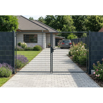 Ворота Strend Pro METALTEC DUO, 3580/1450/100х50 мм, антрацит, двустворчатые, для сада, ZN+PVC, РА Ворота Strend Pro METALTEC DUO, 3580/1450/100х50 мм, антрацит, двустворчатые, для сада, ZN+PVC, РА